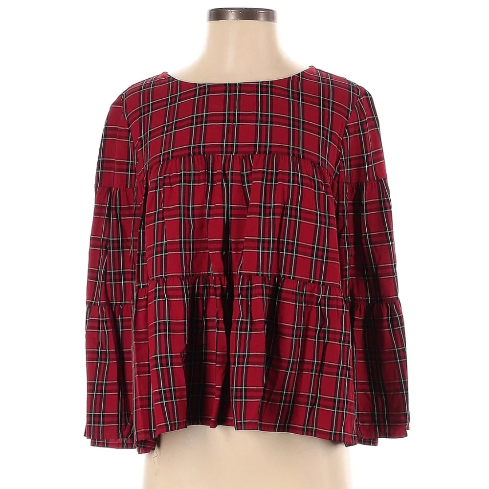 Madewell Plaid Babydoll Blouse - Picture 1 of 7